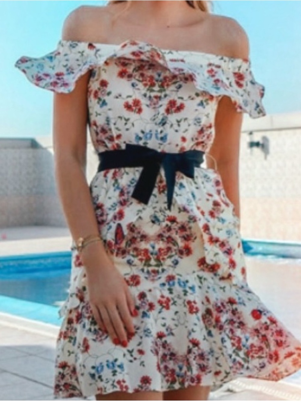 Maje Rinora Silk Botanical Off Shoulder Mini Dress Size 1 / Small